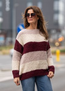 Sweter Caro beżowo-bordowo-różowy