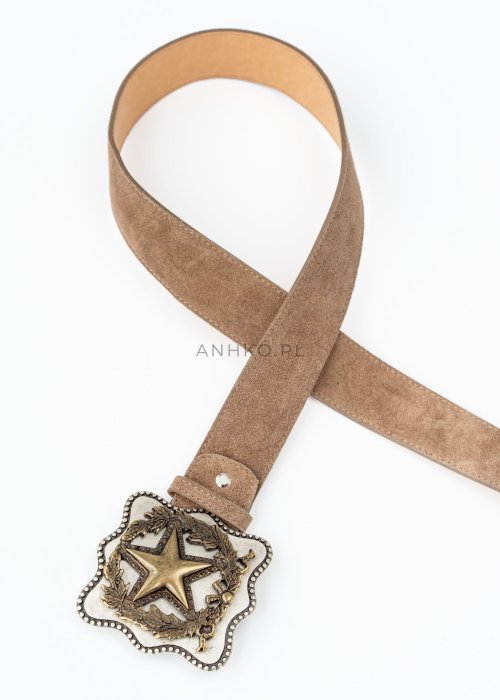 Pasek z ozdobną klamrą Western Star Taupe