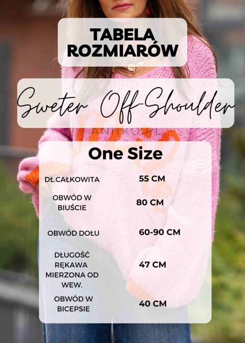 Stylizacja z beżowym, prążkowanym swetrem z odkrytymi ramionami i szerokim kołnierzem