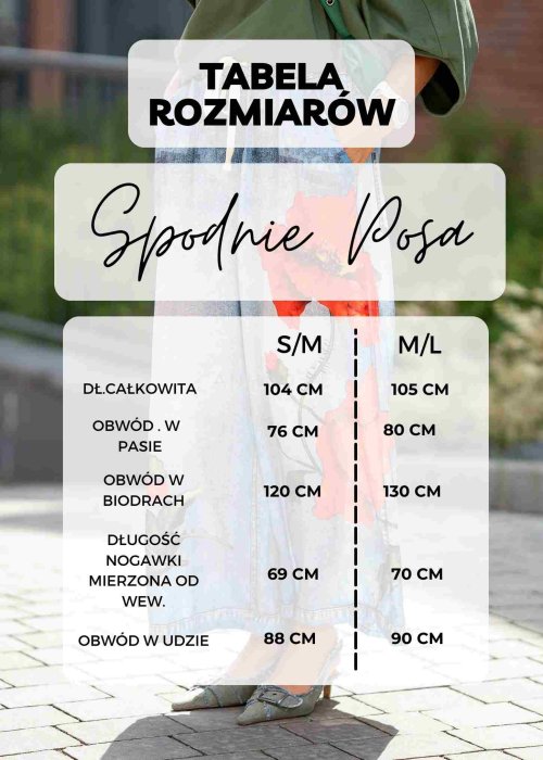 Tabela Rozmiarów S-M Spodnie Posa Czarne