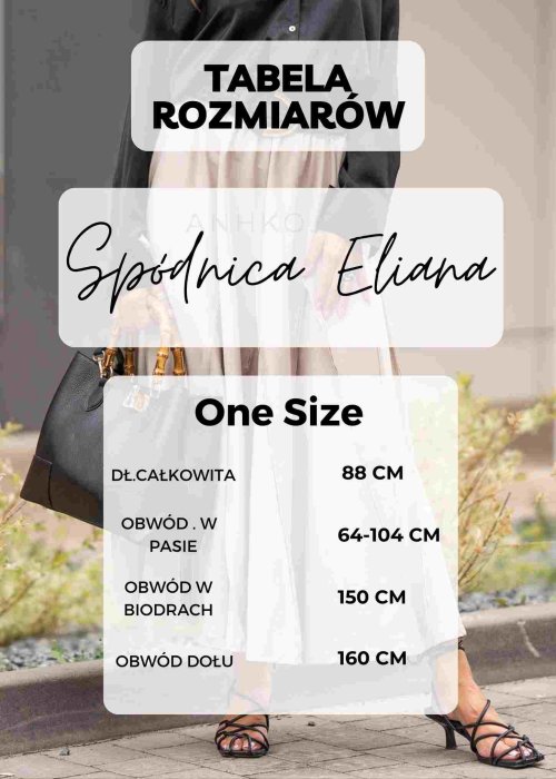Brązowa spódnica damska o długości midi, z luźnym fasonem i asymetrycznymi przeszyciami, wykonana z lekkiej tkaniny