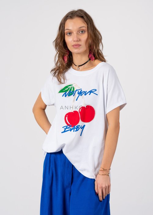 Bluzka Not Your Cherry Tee Biała 