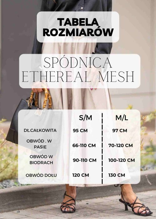 Tabela Rozmiarów S/M-M/L Spódnica Ethereal Mesh Jasnoróżowa