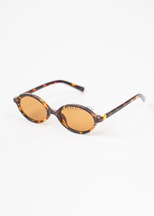 Owalne okulary damskie przeciwsłoneczne w brązowej oprawce, ciemne szkła, retro design