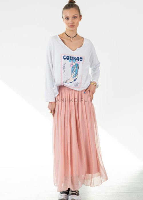 Bluzka damska biała z nadrukiem cowboy – luźna bluzka casual
