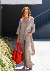 Spodnie Lniane Frayed Bloom Taupe 