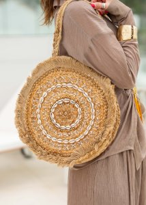 Torebka jutowa BeachBaggy II z muszelkami Złota