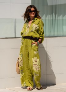 Komplet Lniany Botanic Blouse Zielony 