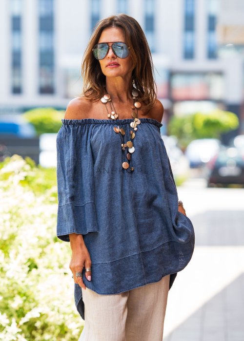 Bluzka Lniana Linen Mood Niebieska 