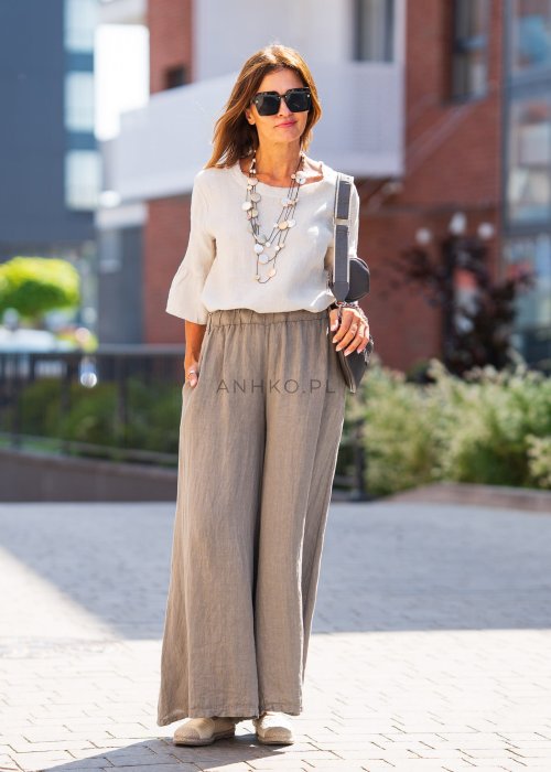 Spodnie lniane Montodio Taupe 