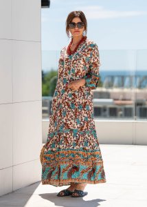 Sukienka Boho Bloomin Pomarańczowo-Turkusowa