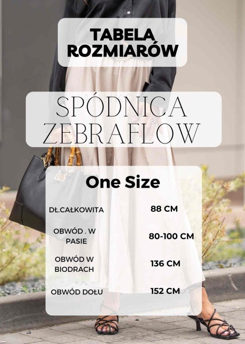 Tabela Rozmiarów dla Spódnica Deli Zebra Czarno-Biała