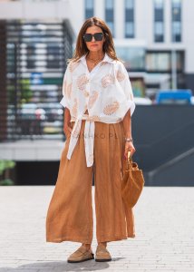 Spodnie Lniane Wide Ease Camel 