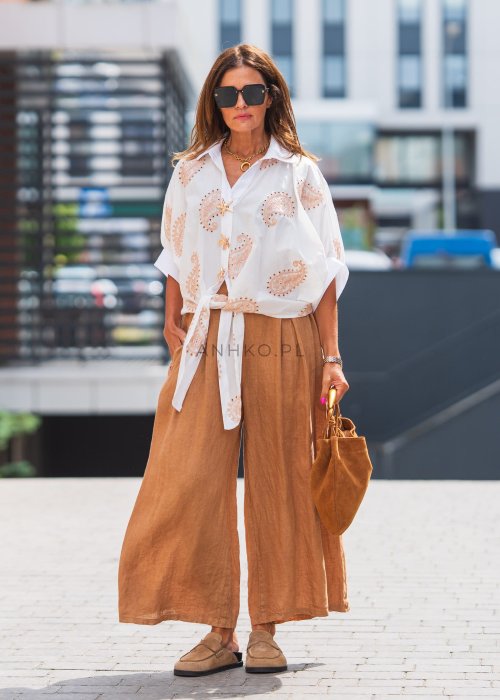 Spodnie Lniane Wide Ease Camel 