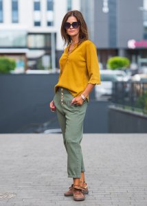 Bluzka  Wavy Henley Musztardowa
