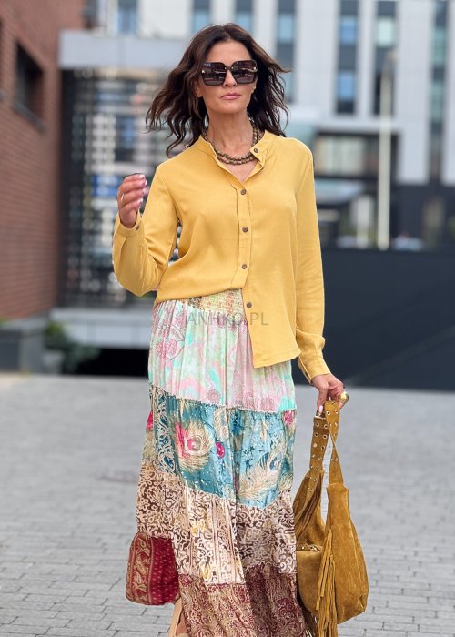 Naszyjnik z naturalnych kamieni w odcieniach zieleni i różu, potrójny sznur koralików w stylu boho