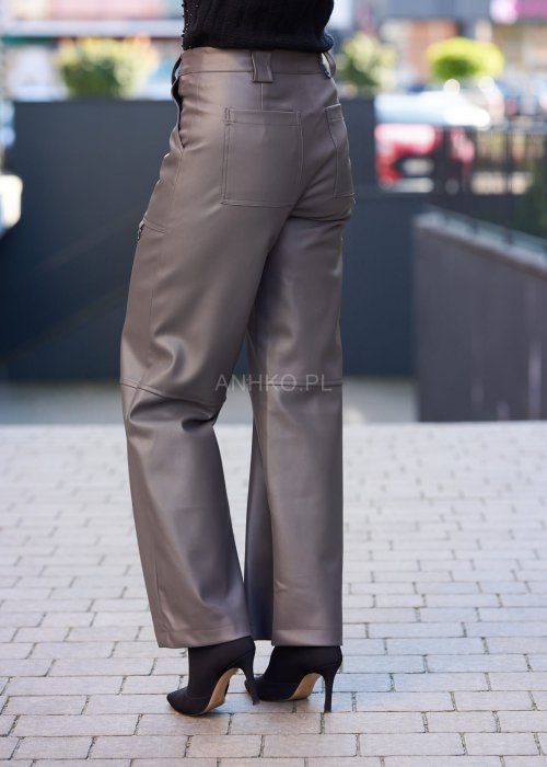 spodnie damskie z eko skóry, prosty krój wide leg, wysoki stan, nowoczesna elegancja