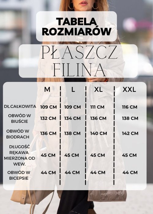 Długi czarny pikowany płaszcz damski z paskiem w talii i szerokim kołnierzem w stylu klasycznym