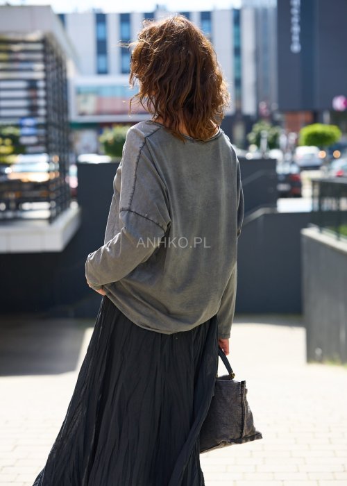 Szara bluza damska oversize z nadrukiem Vintage, długi rękaw, styl miejski casual