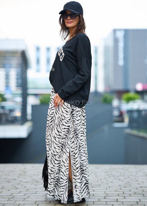 Spódnica maxi zebra print lekka, długa spódnica w biało-czarny wzór zebry