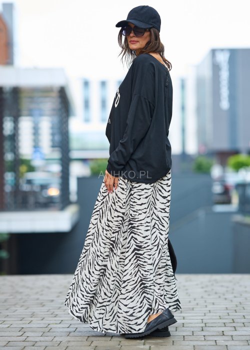 Spódnica maxi zebra print lekka, długa spódnica w biało-czarny wzór zebry