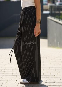 Spodnie z Dodatkiem Lnu Pinstripe Czarno-Białe 
