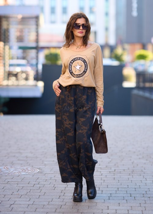 Beżowa bluza z nadrukiem w stylu vintage