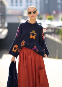 Sweter Retro Bloom Granatowy 