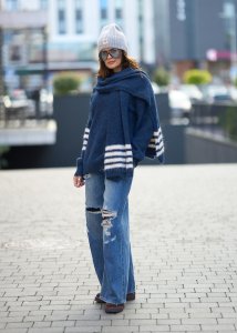 Sweter Cardi z Szalem Granatowy 