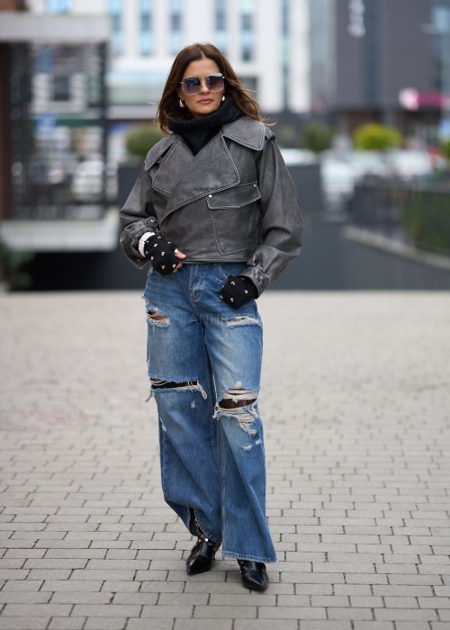 grafitową kurtkę typu biker