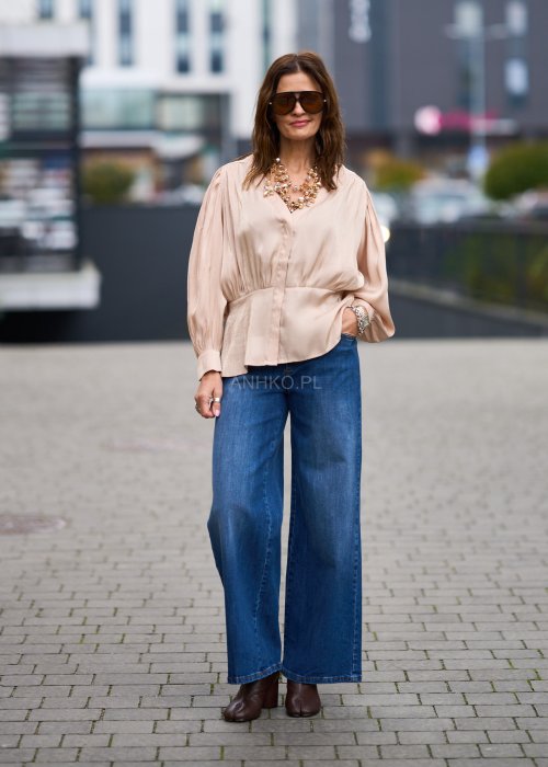 Niebieskie jeansy damskie z prostą nogawką i wiązaniem w pasie w stylu casual