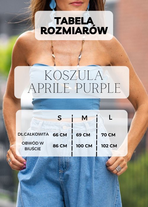 Tabela Rozmiarów, S,M,L, Gnieciona Koszula Damska Aprile Purple