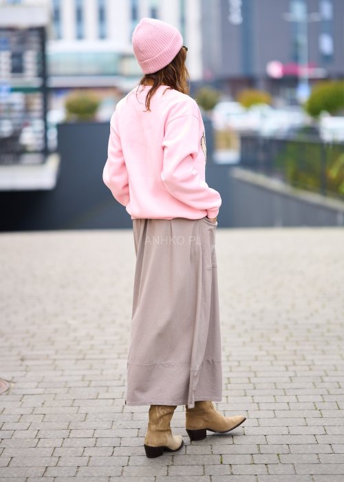 Gładka dresowa Bluza damska New York w pastelowym różu z aplikacją NEW YORK, oversize z długim rękawem