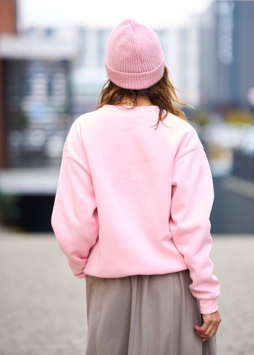 Gładka dresowa Bluza damska New York w pastelowym różu z aplikacją NEW YORK, oversize z długim rękawem