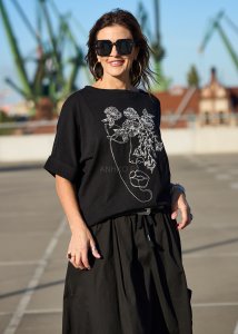 Bluzka Dzianinowa Floral Line Czarna