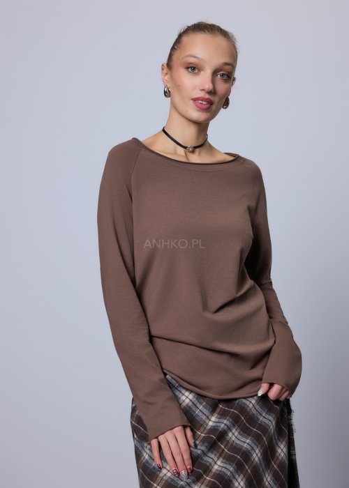 Bluzka Fari Light Brown z Długim Rękawem