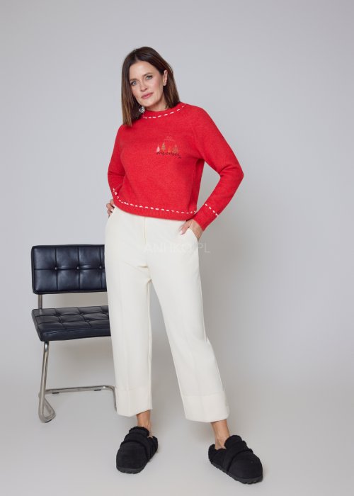 Bluza czerwona o luźnym, klasycznym fasonie z długimi rękawami
