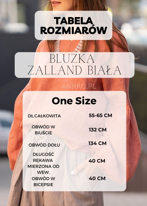 Tabela Rozmiarów dla Bluzka Lniana Zalland Biała