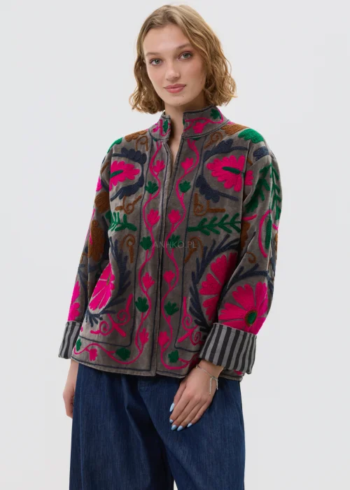 Welurowy Żakiet Boho Flora Rebel Grafitowy 