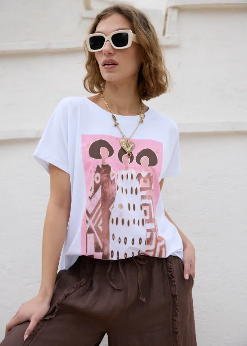 Bluzka Fashion Tribal Afro Pink Biała 
