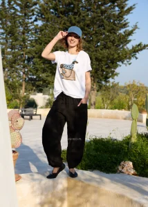 Spodnie Lniane Pocket Blanc Czarne  