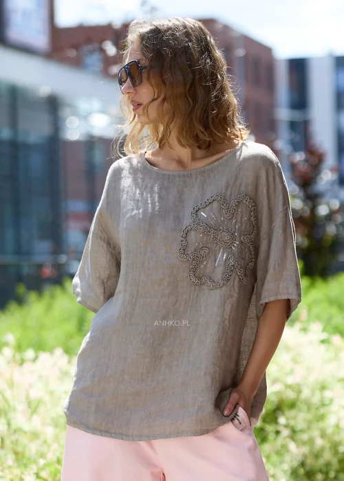 Bluzka Lniana Blos Som Taupe 