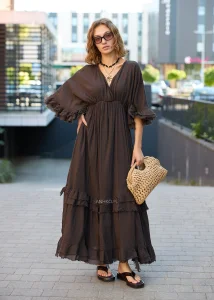 Sukienka Boho Aveline Ciemnobrązowa 