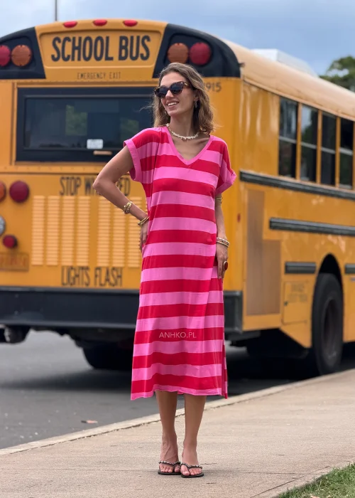 Sukienka Judi Stripe Różowo-Czerwona
